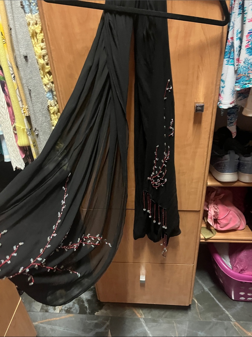 Black beaded Flowing Women's Scarf